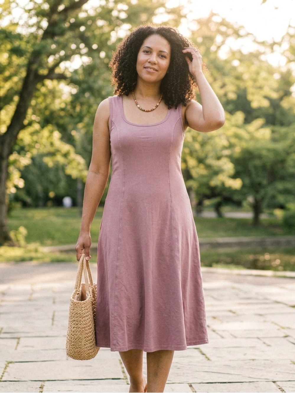 Universal Thread Mauve Ribbed Knit Midi A-Line Dress NWT Small 100% Cotton